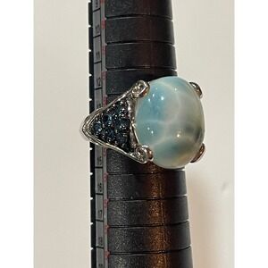 BBJ Sterling Silver 925 Larimar and Blue Topaz Statement Ring Size 7 Thailand